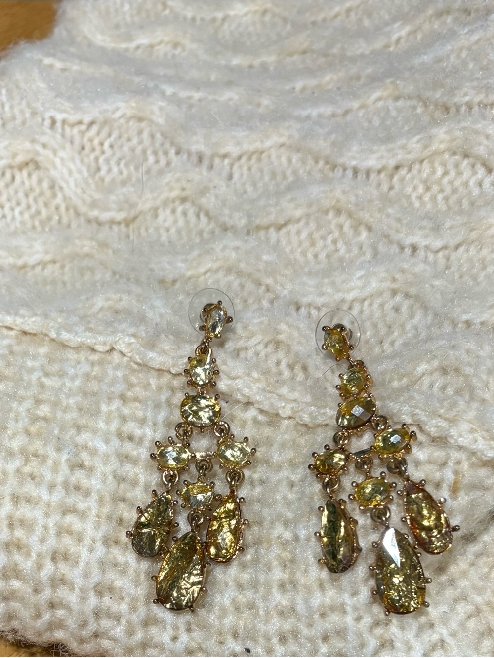 Gold-Tone Yellow Crystal Drop Chandelier Earrings - Women Jewelry